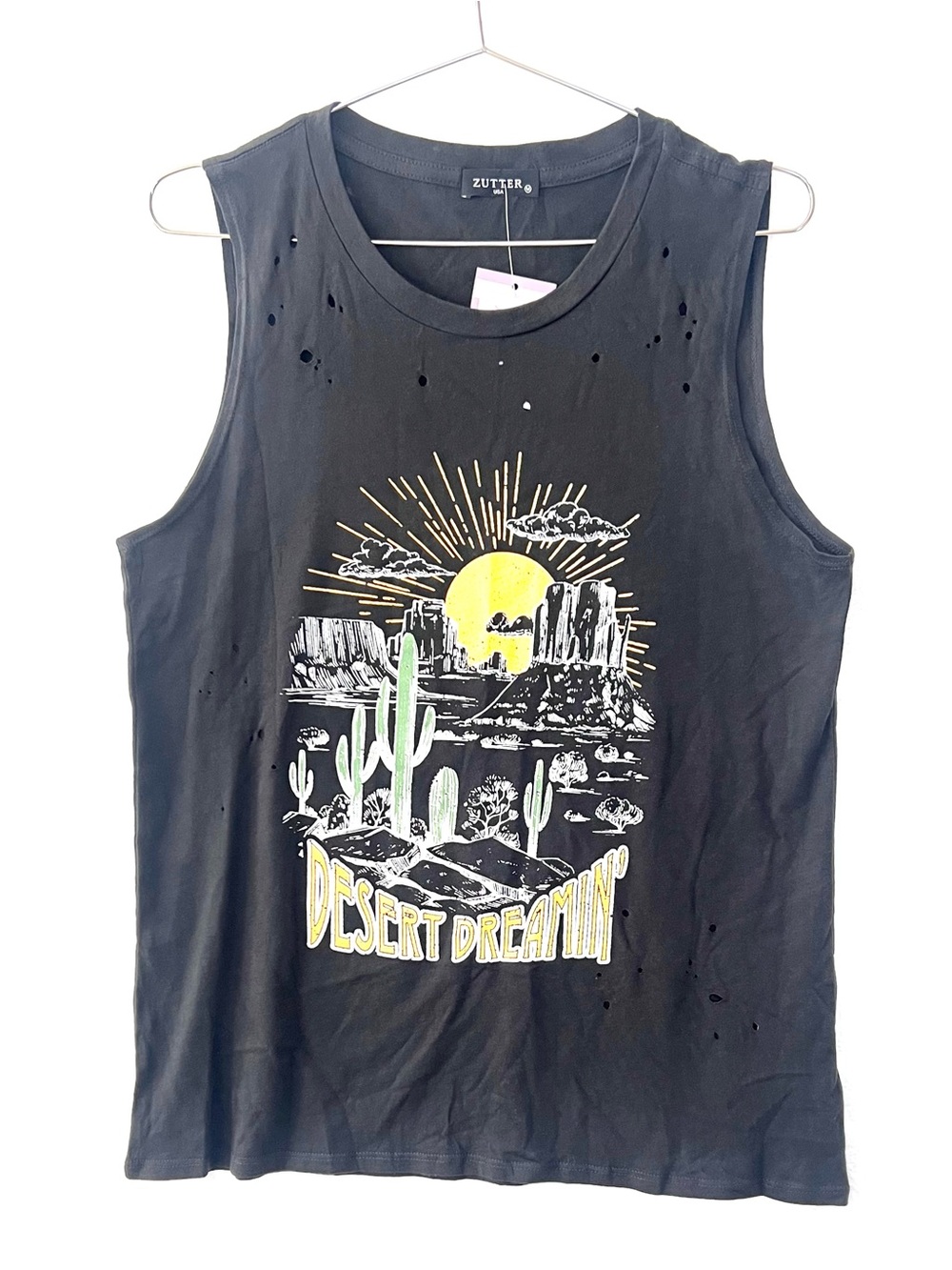 🌵 NWT | Zutter | Black Distressed Tank | 'Desert Dreamin' Graphic | size M